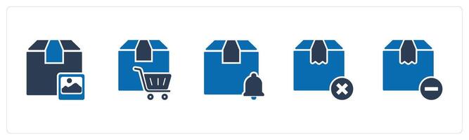 A set of 5 Business icons as item exhibition, cart order, delivery notification vector