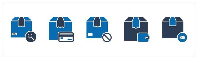 A set of 5 Business icons as search order, card delivery, delivery prohibited vector