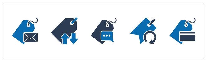 A set of 5 Business icons as message tag, synchronize tag, message tag vector