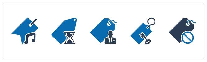 A set of 5 Business icons as music tag, shopping on time, user tag vector