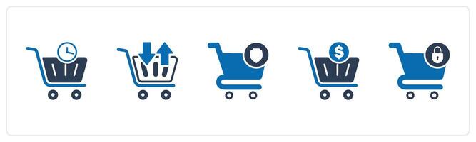 A set of 5 Business icons as shopping time, synchronize cart, cart security vector