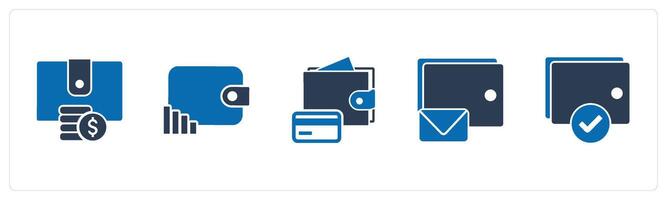 A set of 5 Business icons as wallet, revenue wallet, card payment vector