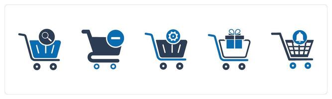 A set of 5 Business icons as cart search, remove cart, cart setting vector