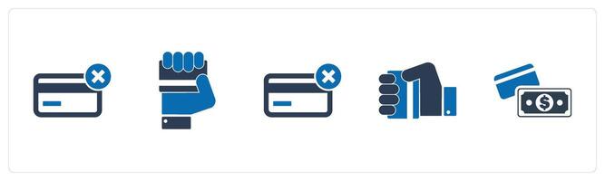 A set of 5 Business icons as expired credit card, card in hand, remove card vector
