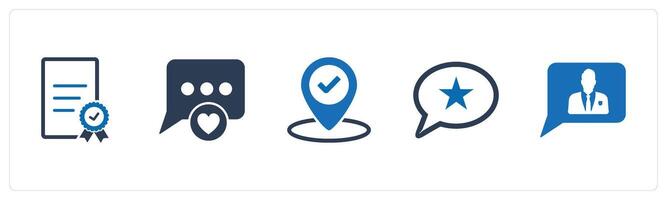 A set of 5 Business icons as certificate, favorite message, approved location vector