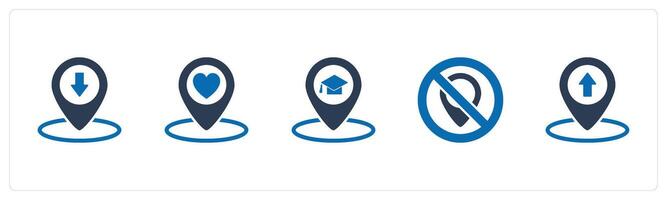 A set of 5 Business icons as pin, favorite location, university location vector