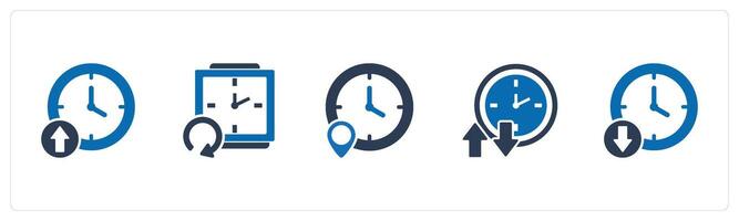 A set of 5 business icons as down time, refresh time, time location vector