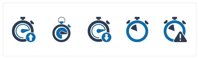 A set of 5 business icons as up time, speedometer, down time vector