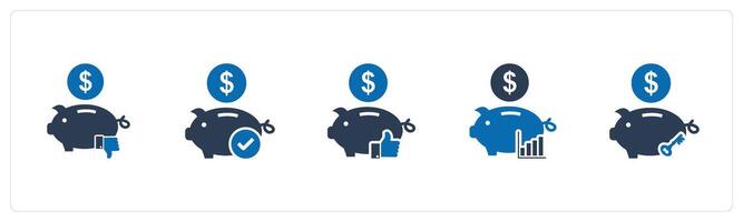 A set of 5 business icons as dislike bank, approve banking, like bank vector