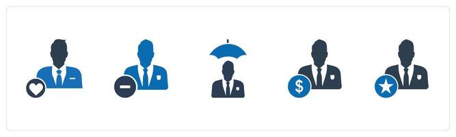 A set of 5 business icons as favorite user, remove user, insurance premium vector