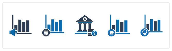 A set of 5 business icons as speaker graph, trash graph, financial institution vector
