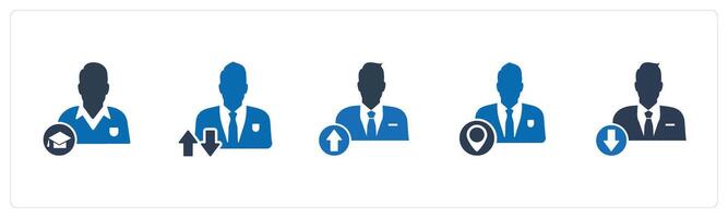 A set of 5 business icons as graduate man, synchronization profile, upload profile vector