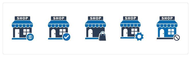 A set of 5 business icons as view store, approve store, shopping bag vector