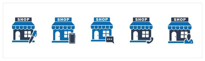 A set of 5 business icons as edit store, m commerce, email shop vector