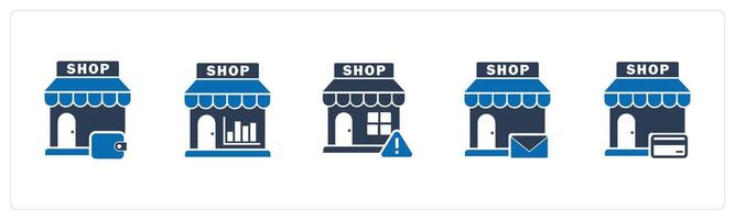 A set of 5 business icons as shopping store, revenue store, store maintenance vector