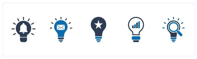 A set of 5 business icons as idea notification, message idea, creative idea vector