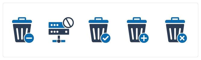A set of 5 business icons as recycle bin, server prohibition, trash bin vector