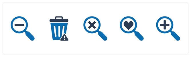 A set of 5 business icons as zoom out, trash bin, wrong search vector