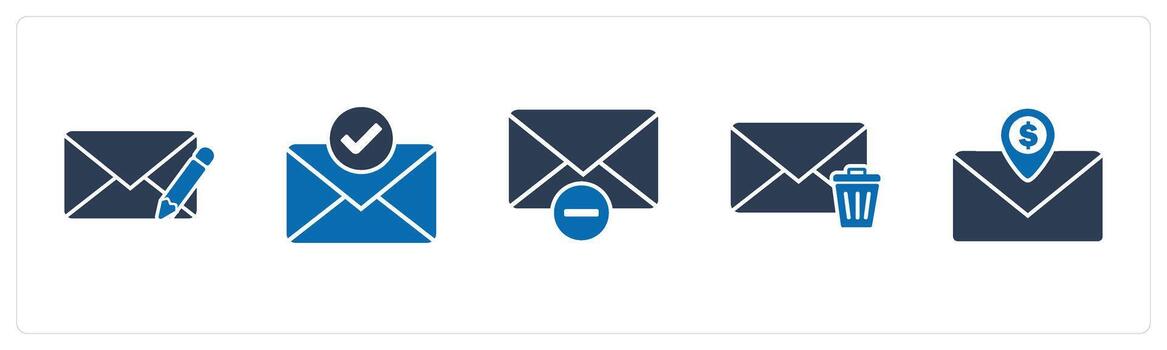 A set of 5 business icons as edit message, right message, remove message vector