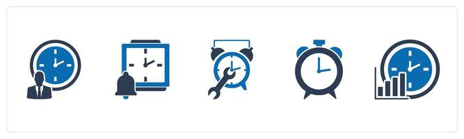 A set of 5 business icons as time management, time notification, time settings, vector