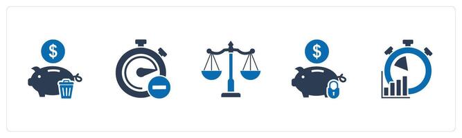 A set of 5 business icons as remove bank, remove time, balance vector