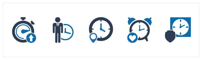 A set of 5 business icons as up time, punctuality, time location vector