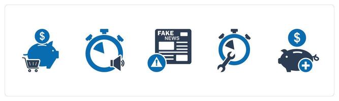 A set of 5 business icons as online shopping, speaker time, fake news vector