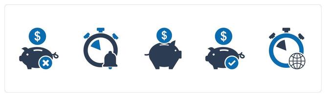 A set of 5 business icons as remove savings, time notification, piggy bank vector