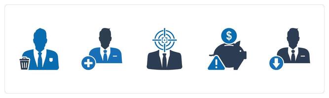 A set of 5 business icons as remove user, add user, business target vector