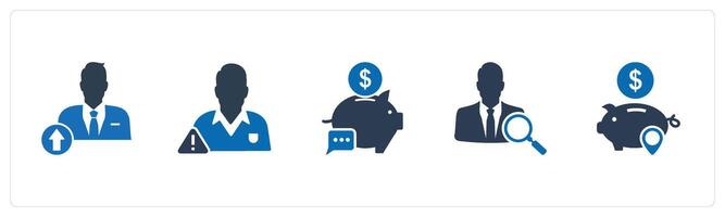 A set of 5 business icons as upload profile, account maintenance, bank message vector