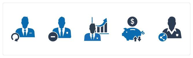 A set of 5 business icons as update user, remove user, business growth vector
