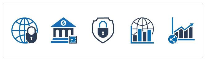 A set of 5 business icons as global security, bank locker, lock security vector
