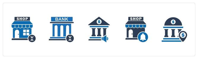 A set of 5 business icons as shopping time, bank time, bank speaker vector