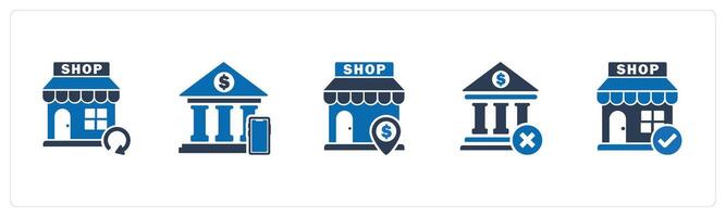 A set of 5 business icons as update store, digital banking, revenue store vector