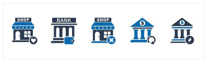 A set of 5 business icons as favorite shopping, bank wallet, remove store vector