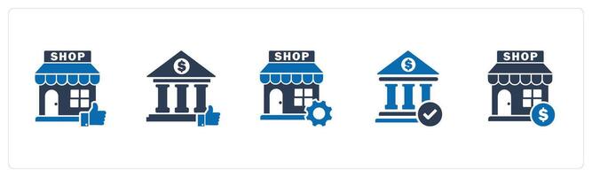 A set of 5 business icons as like store, like bank, store renovation vector