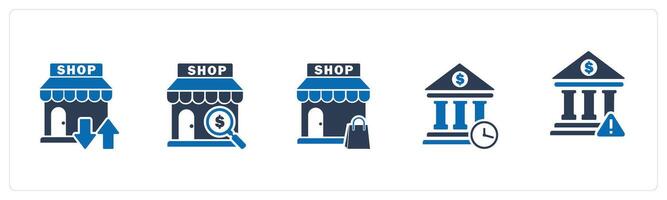 A set of 5 business icons as transformation store, search store, shopping bag vector