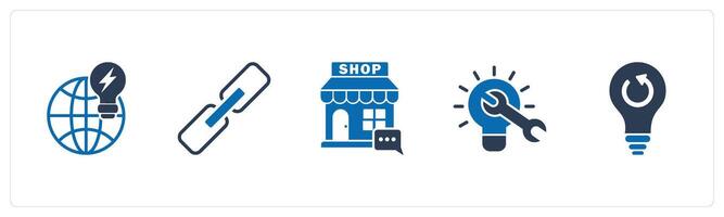 A set of 5 business icons as generate idea, link, email shop vector