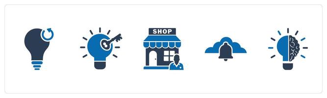 A set of 5 business icons as refresh idea, key point, shop owner vector