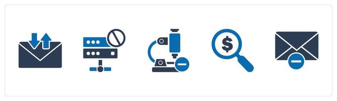 A set of 5 business icons as message, server prohibition, remove microscope vector