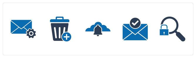 A set of 5 business icons as message setting, trash, cloud notification vector