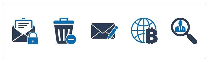 A set of 5 business icons as email protection, recycle bin, edit message vector