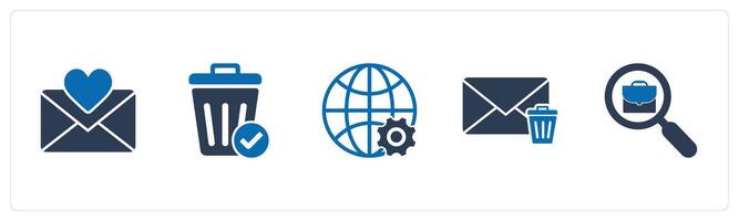 A set of 5 business icons as favorite message, trash bin, global setting vector