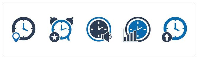 A set of 5 business icons as time location, favorite time, time speaker vector