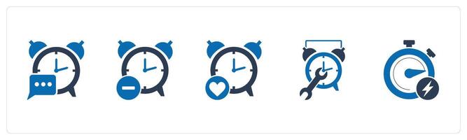 A set of 5 business icons as message alarm, reduce time, favorite clock vector