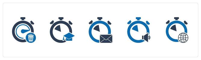 A set of 5 business icons as waste of time, study time, message time vector