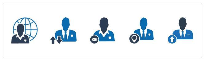 A set of 5 business icons as global business, synchronization profile, business message vector