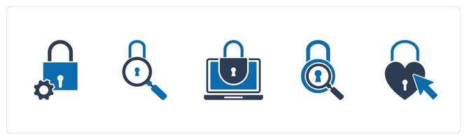A set of 5 business icons as lock settings, lock search, laptop security vector