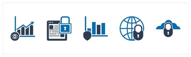 A set of 5 business icons as view analysis, webpage security, graph security vector