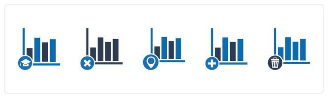 A set of 5 business icons as education graph, wrong growth, graph location vector